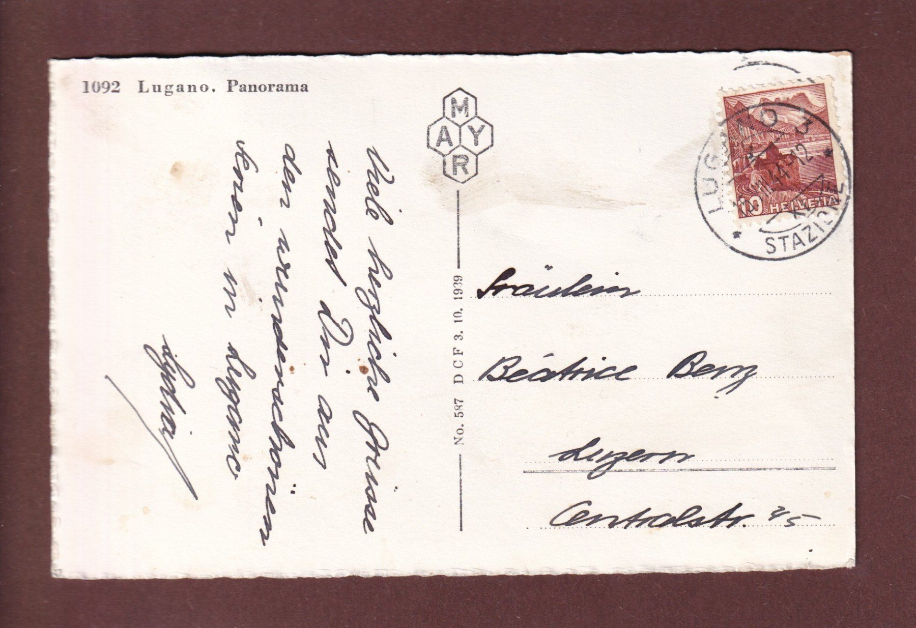 Cartoline postali: LUGANO - Panorama - 1944 – Usato da Pully venduto da nicecards 1