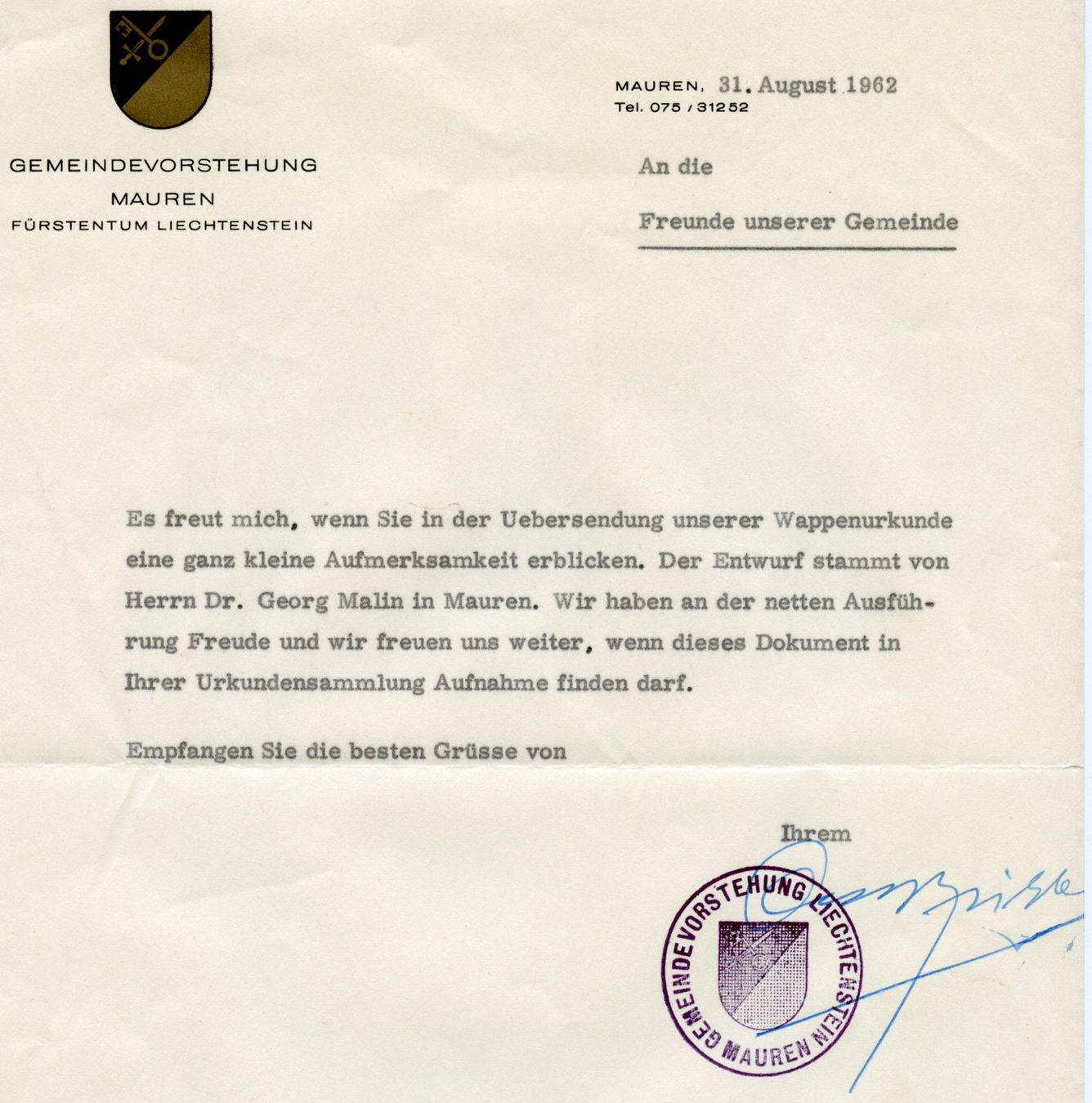 Dokumente: Wappenurkunde Mauren Liechtenstein – Gebraucht aus Ruggell von spalkur42 3