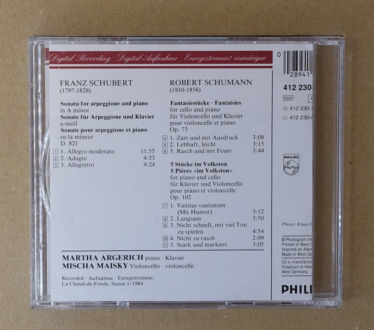 CDs: Schubert, Schumann, Martha Argerich, Mischa Maisky - F32 – Gebraucht aus Sessa von fraenklishop 1