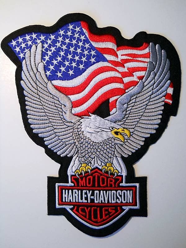 Harley-Davidson Insignes: HARLEY DAVIDSON LARGE UPWING SILVER EAGLE & FLAG BIKER PATCH – Neuf (Voir description) à Lugano par YouWantUS 1