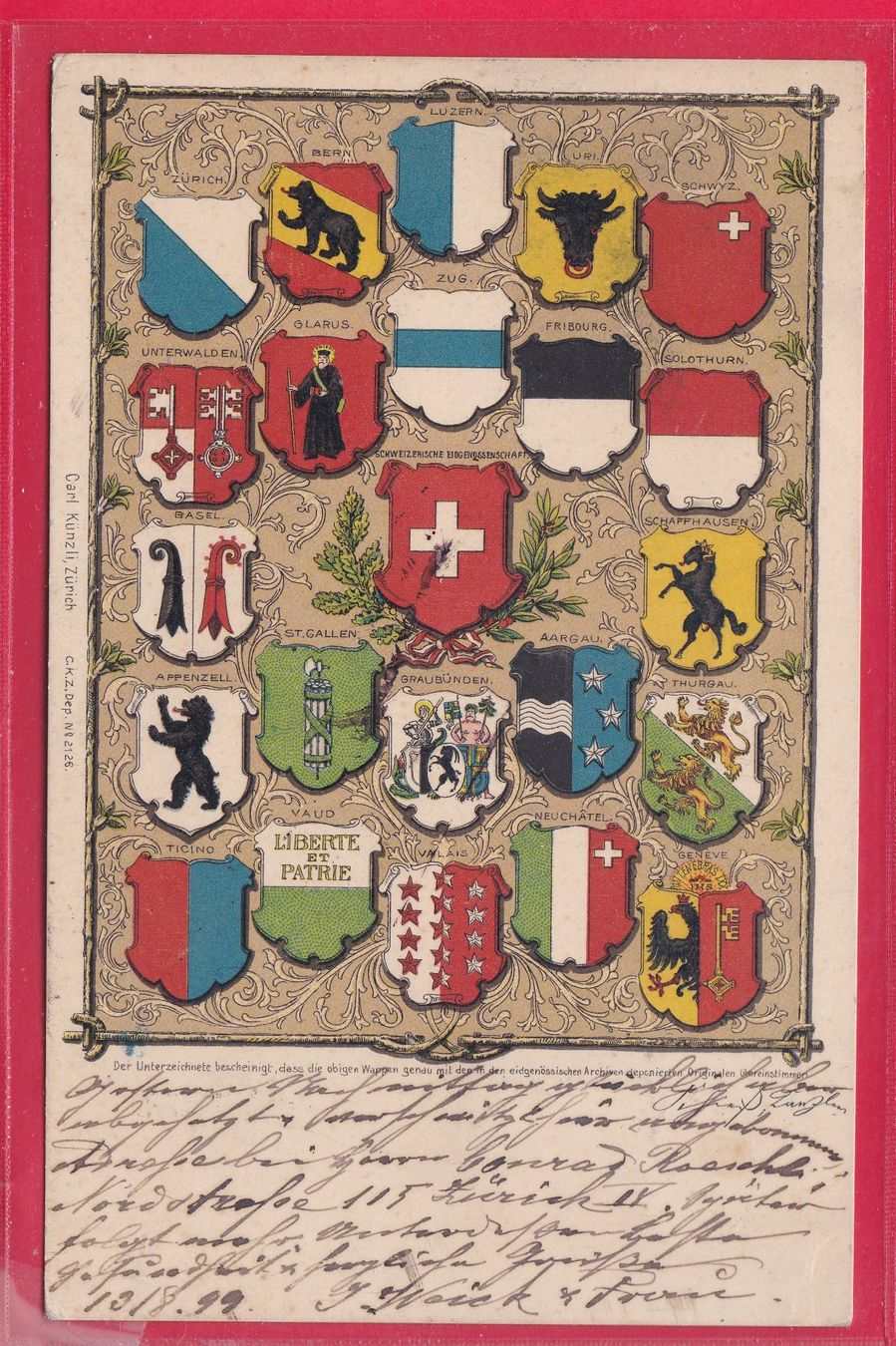 Cartes postales: STAATS - UND KANTONSWAPPEN, 12.8.1899 – D'occasion à Oberrieden par Gebirgsstelze