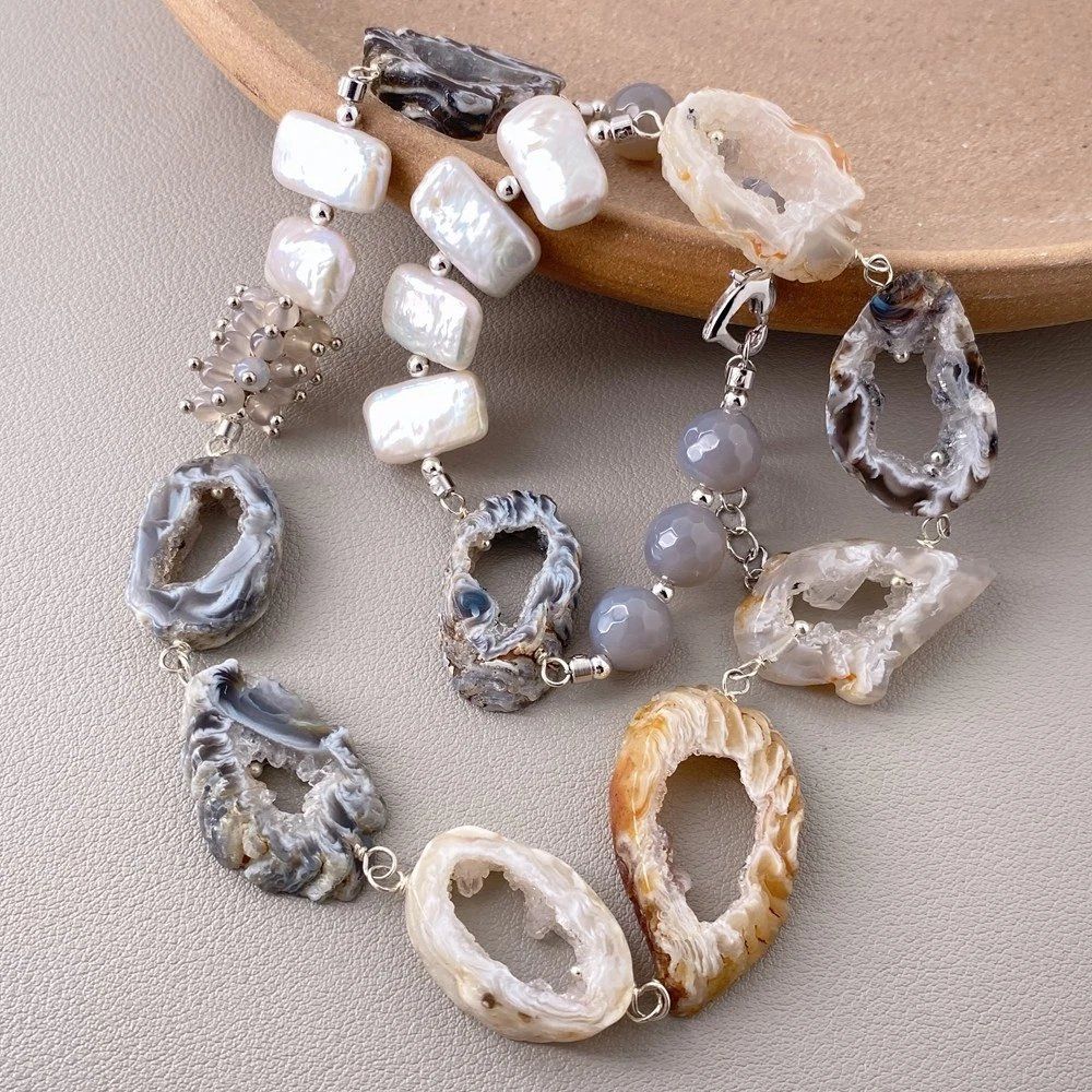 Catenine: Druzy Achat Perlen Kette Echt Collier Géode Agate Perle – Nuovo (secondo la descrizione) da Prilly venduto da ilyria73 4