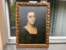 Ölgemälde Frauenporträt mit Goldrahmen datiert 1918