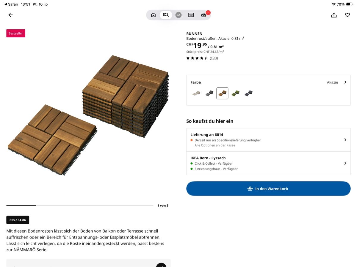 Revêtements de sol: Holzfliesen Balkon  – Neuf (Voir description) à Bern par AsiaZ 1
