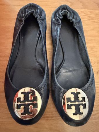 Tory Burch Classic Reva Ballet Flats Size 7.5 Black/Gold Use
