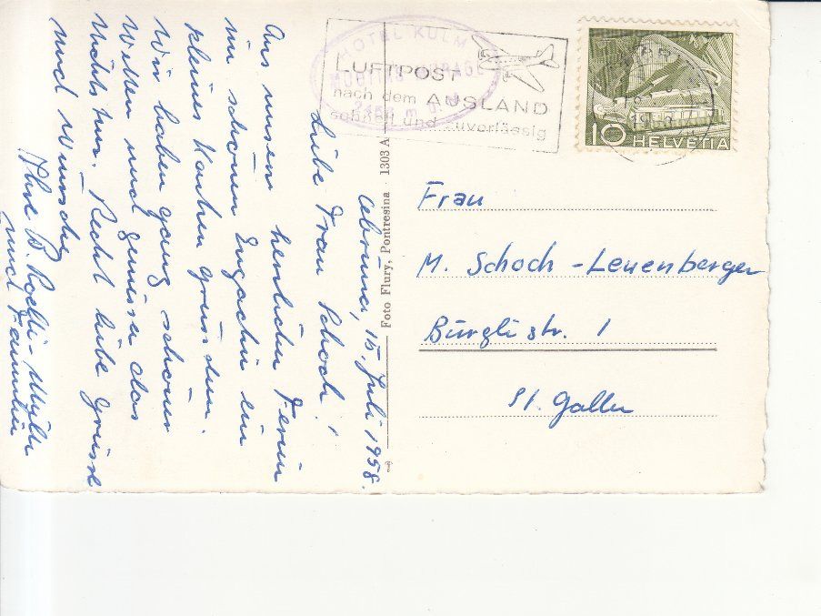 Cartoline postali: Muottas Muragl 1958 – Usato da Bürglen TG venduto da StampGraf 1