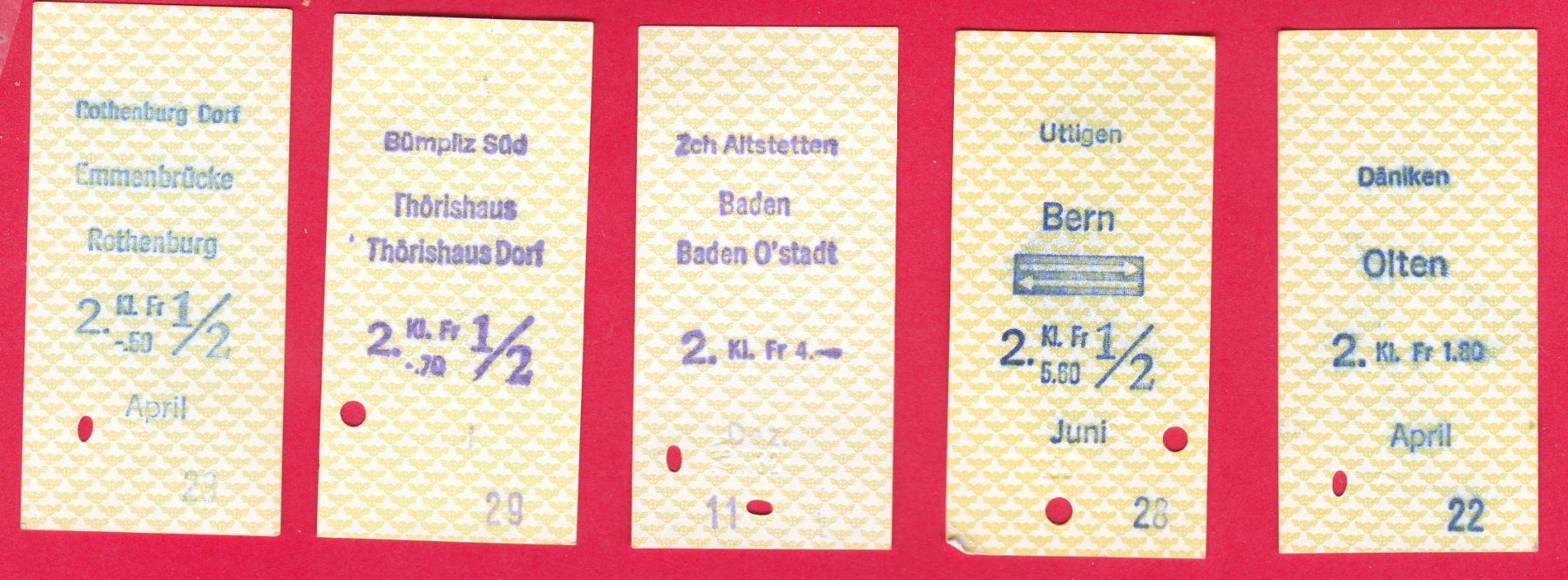 Biglietti: 5 x PAPIER FAHRSCHEINE SBB GEBRAUCHT – Usato da Oberrieden venduto da Gebirgsstelze