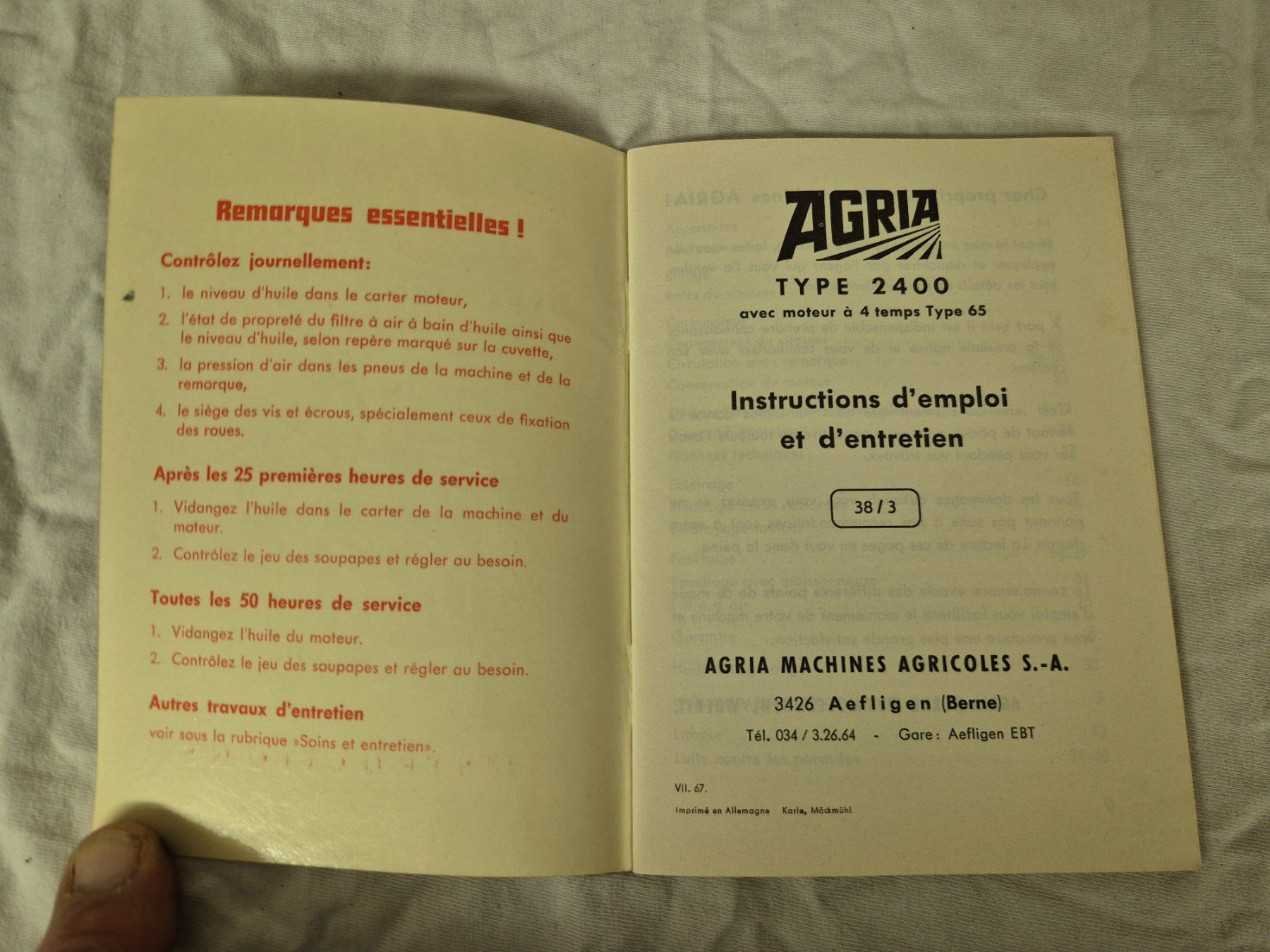 Dokumente: Instructions d'emploi AGRIA 2400 – Gebraucht aus Saxon von pva_fww7 1