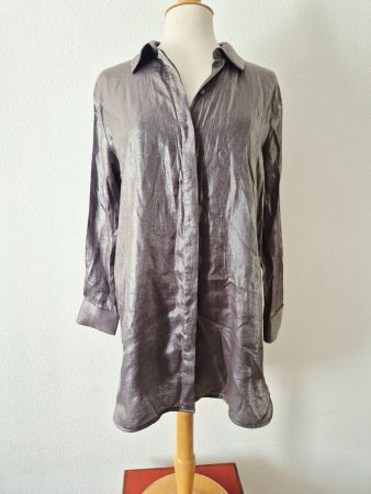 BLUSE HEMD M 38 JDY SILBER GRAU SCHIMMER TOP ZU LEDERHOSE
