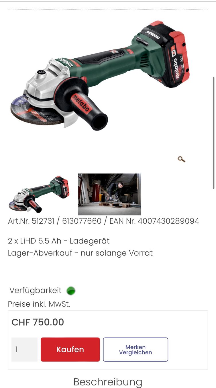 Metabo Alle Werkzeuge: Profi Trennscheibe Winkelschleifer Metabo Solo – Gebraucht aus Hittnau von Oracel 1