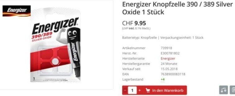 Energizer Caricatori & Batterie: Energizer Knopfzellen 390/389 – Nuovo e nell'imballaggio originale da Uerkheim venduto da Kaufoption 2