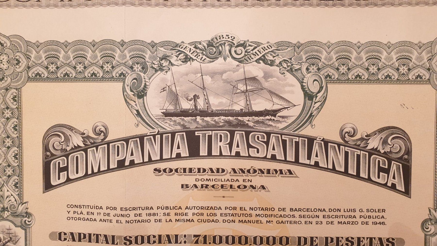 Documenti: Compania Trasatlantica. Barcelona. 1946. – Usato da Goldach venduto da armando_r