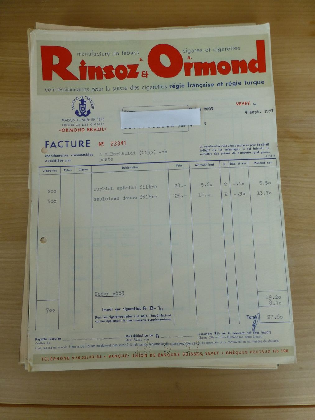 Foto & Immagini: Vevey, Rinsoz & Ormond Cigarrenfabrik 1957 – Usato da Bettlach venduto da 1saurer