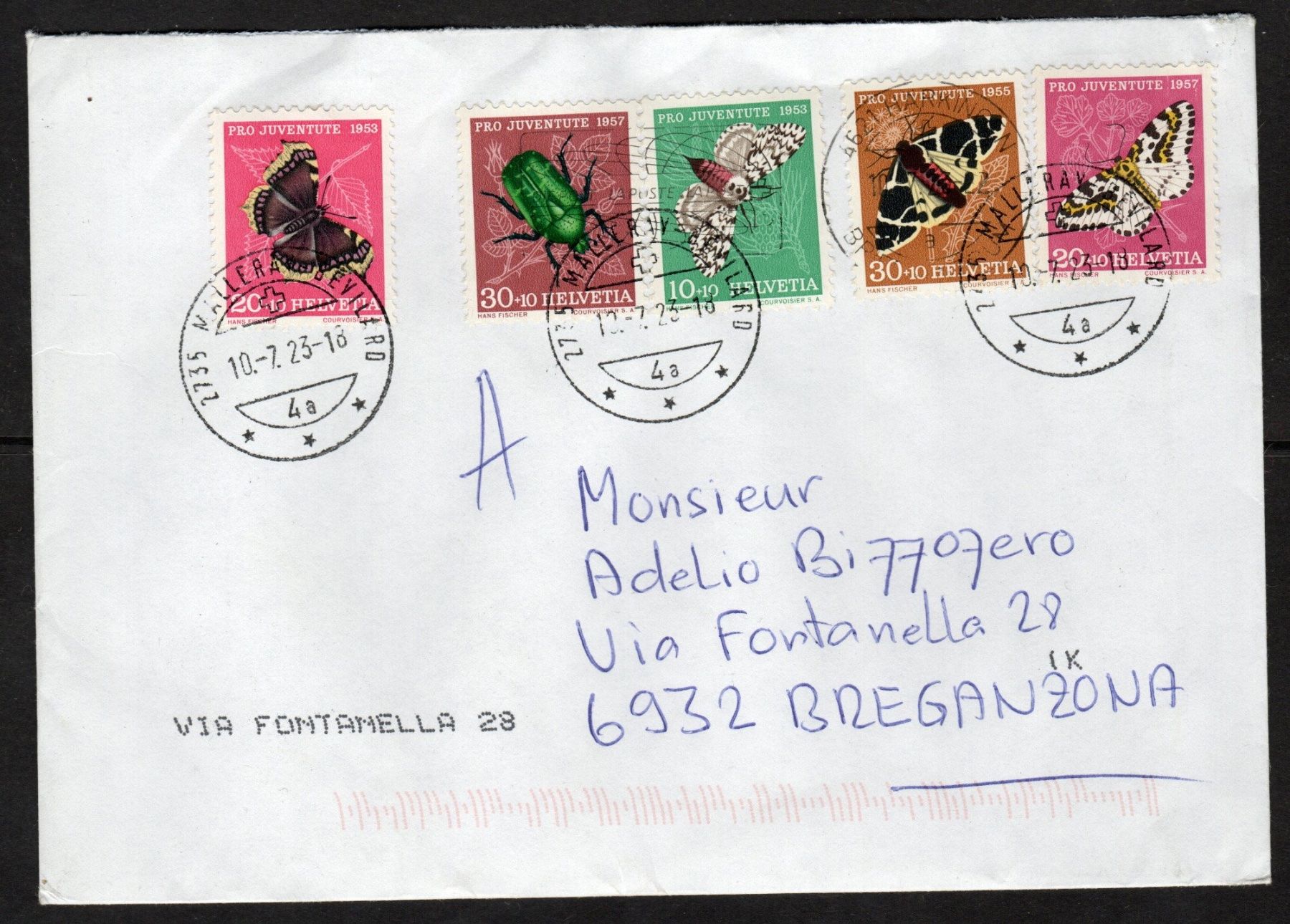 Tutti i francobolli: 65c PJ Farfalle 1953..1957 – Usato da BREGANZONA venduto da adelio8