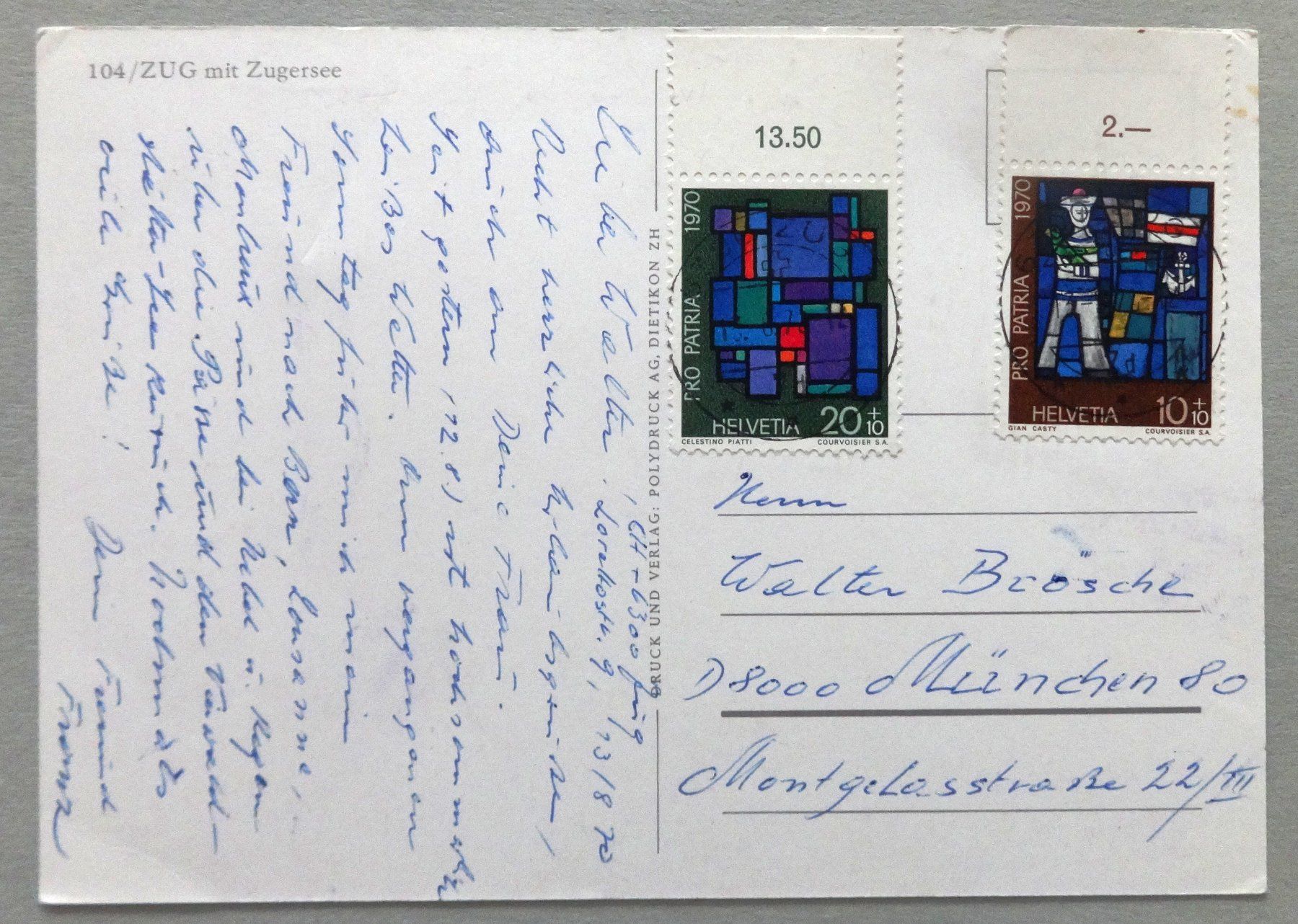 Cartes postales: Zug mit Zugersee – D'occasion à Fétigny par Billy2miny 1