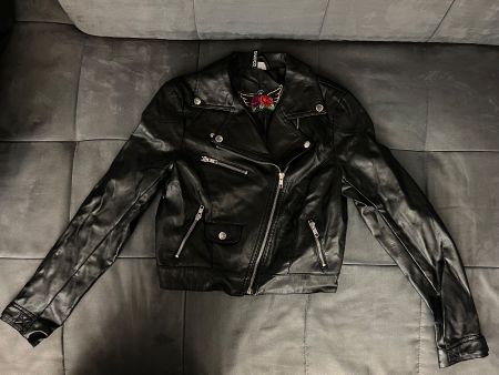H&M Divided Faux Leather Jacket black size 38