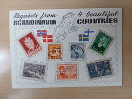Alte Ansichtskarte Skandinavien mit Briefmarken,Top!