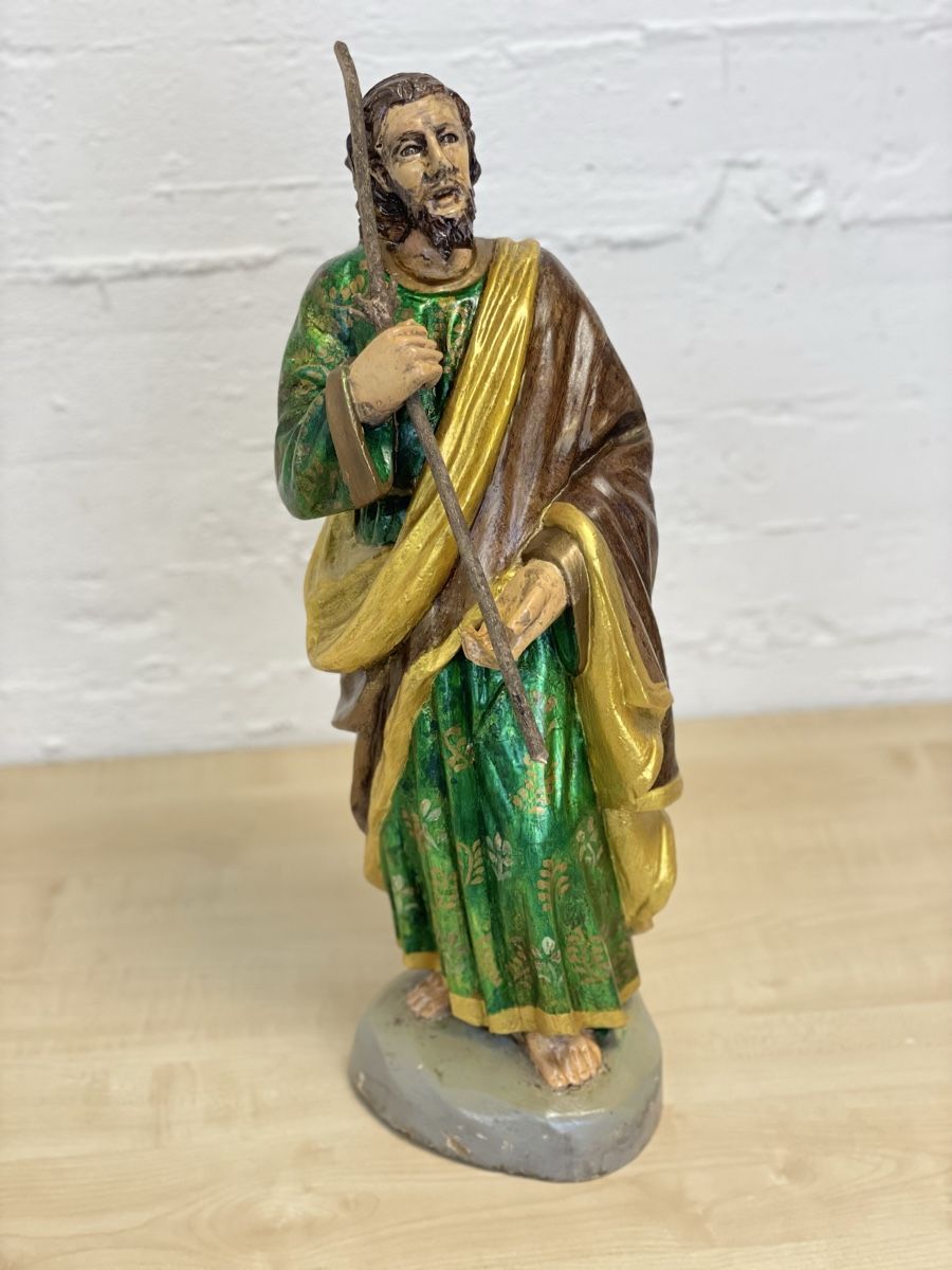 Sculture & Statue: Antike Holzfigur, Heiliger, 52cm hoch, Handbemalt – Usato da Locarno venduto da Osvaldo61 2