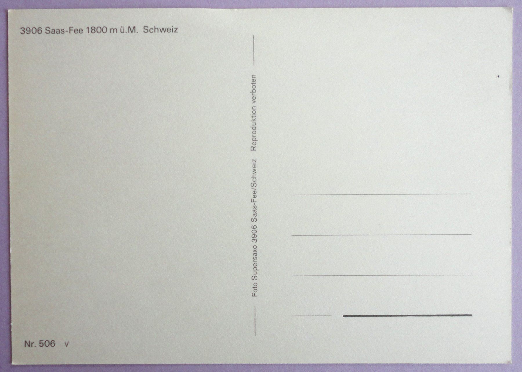 Cartoline postali: Saas-Fee 1800 m ü.M. – Usato da Fétigny venduto da Billy2miny 1