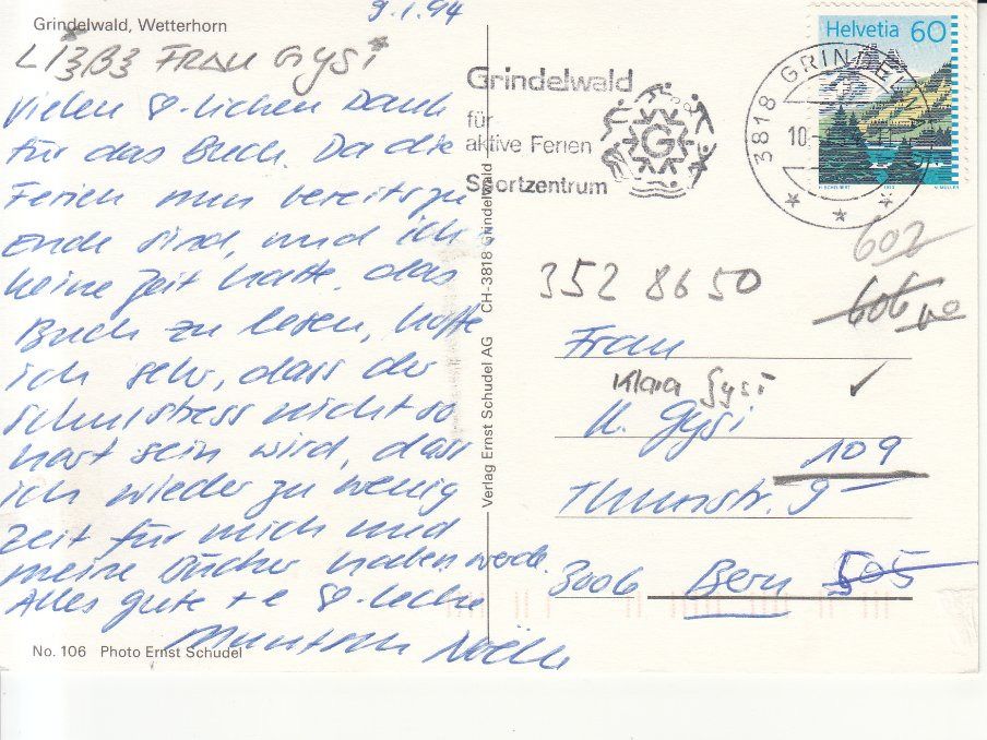 Cartoline postali: Grindelwald 1994 – Usato da Bürglen TG venduto da StampGraf 1