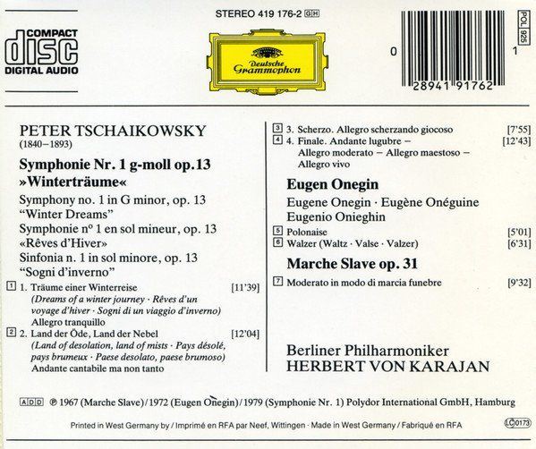 CD: Tschaikowsky - Eugen Onegin, Marche Slave, Plonaise & Walzer – Usato da Unterbäch venduto da niquz 1