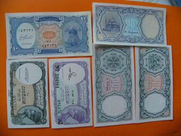 Ägyptische 6 x Banknoten Sammlung, diverse Jahrgänge, Neu