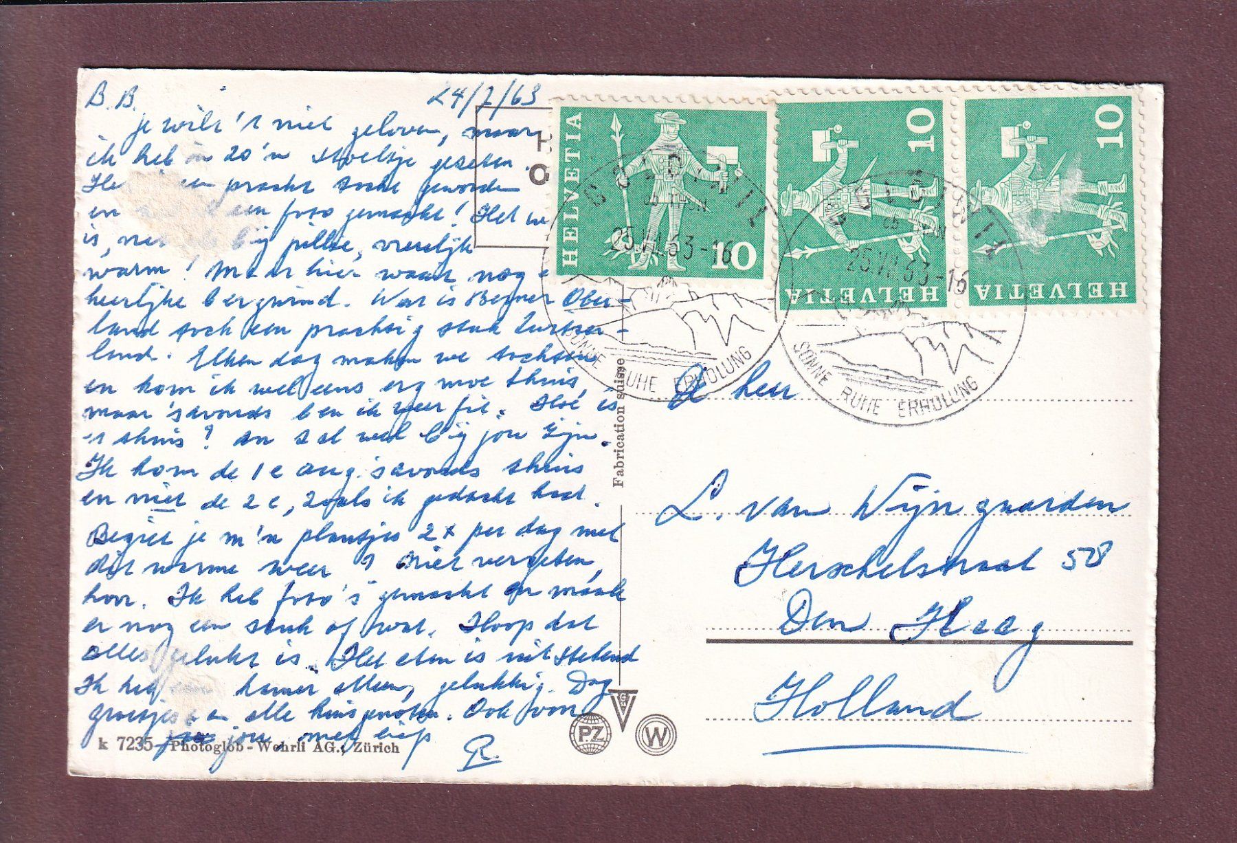 Ansichtskarten: Sesselbahn KANDERSTEG-OESCHINEN - 1963 – Gebraucht aus Pully von nicecards 1