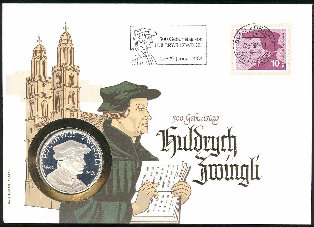 Alle Münzen: Münzbrief HULDRYCH ZWINGLI 1984 – Gebraucht aus Eschlikon TG von