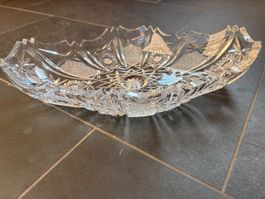 Kristallschale oval mit Schliffmuster, Handarbeit 34.5x21cm
