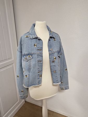 Jeansjacke mit süssen Bienen-Stickereien, Grösse S