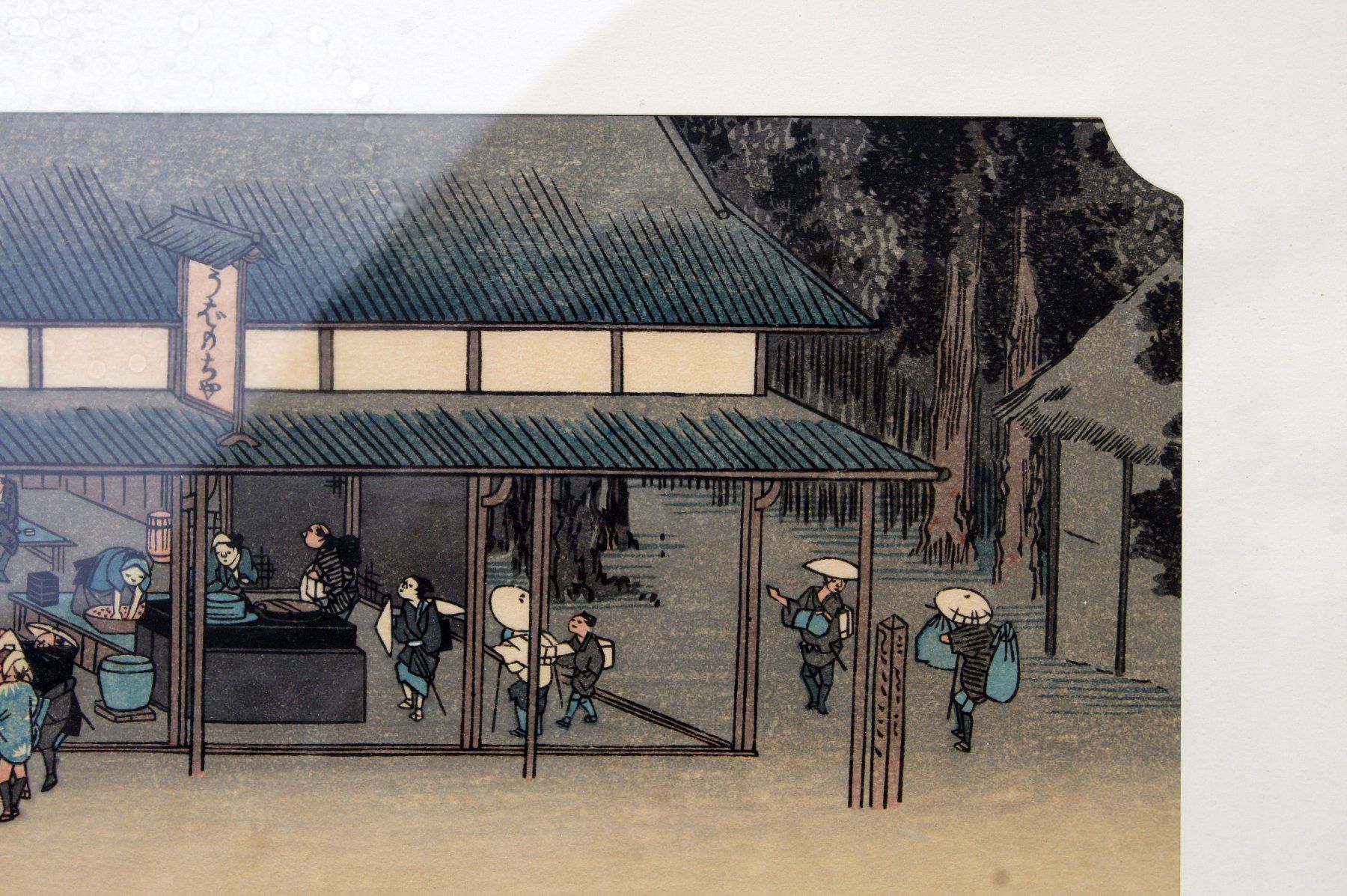 Xilografie: Japanischer Holzschnitt: 2 Sänften verlassen Restaurant – Usato da Geroldswil venduto da ARTEFACTO 6