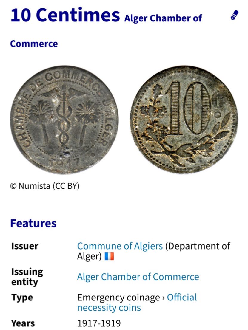 Alle Münzen: 10 Centimes Algerien 1917 – Gebraucht aus Neuenhof von Mastermind-00 2