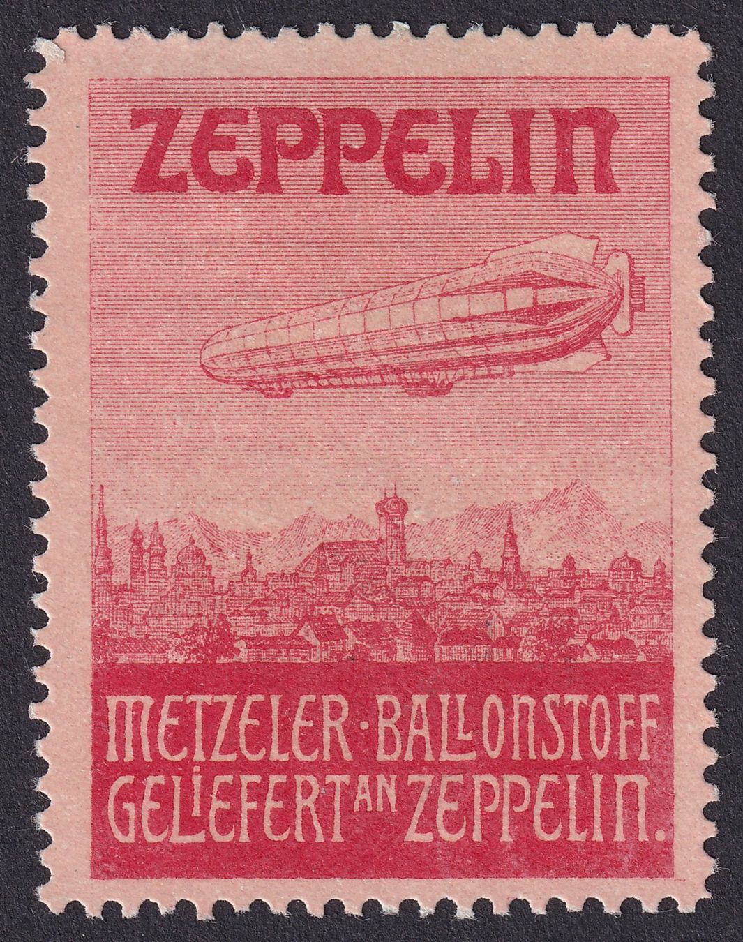 Tutti i francobolli: Flugspende Vignette 1912.7b rot, Zeppelin, Metzeler – Usato da Ebikon venduto da SilvioFreund