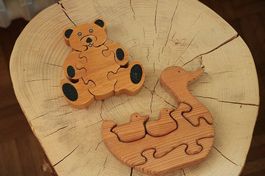 2x Holzpuzzle Kinder – Bär & Ente mit Küken