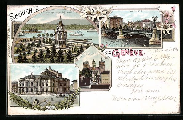 Ansichtskarten: Litho Genève, Monument du Duc de Brunsw – Gebraucht aus Berlin von bartko-reher