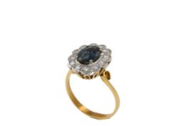 Vintage Entourage Saphir Diamant Ring 18K Gelbgold *S2818