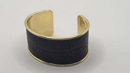 Bracelet manchette doré et cuir noir, élégant
