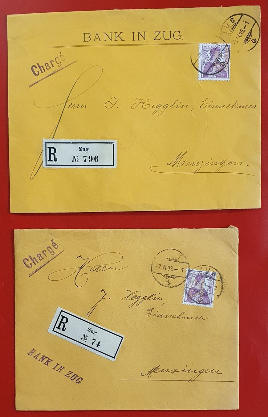 Alle Briefmarken: 2 Perfin R-Briefe Bank in Zug – Gebraucht aus Kreuzlingen von Rschweiz1