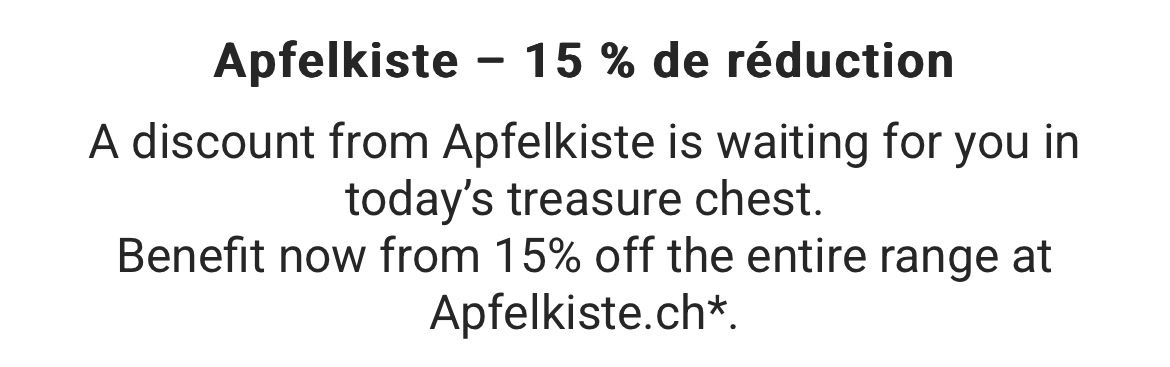 Buoni: Apfelkiste Gutschein 15% Rabatt Code – Nuovo e nell'imballaggio originale da Renens VD venduto da eto_bv9s