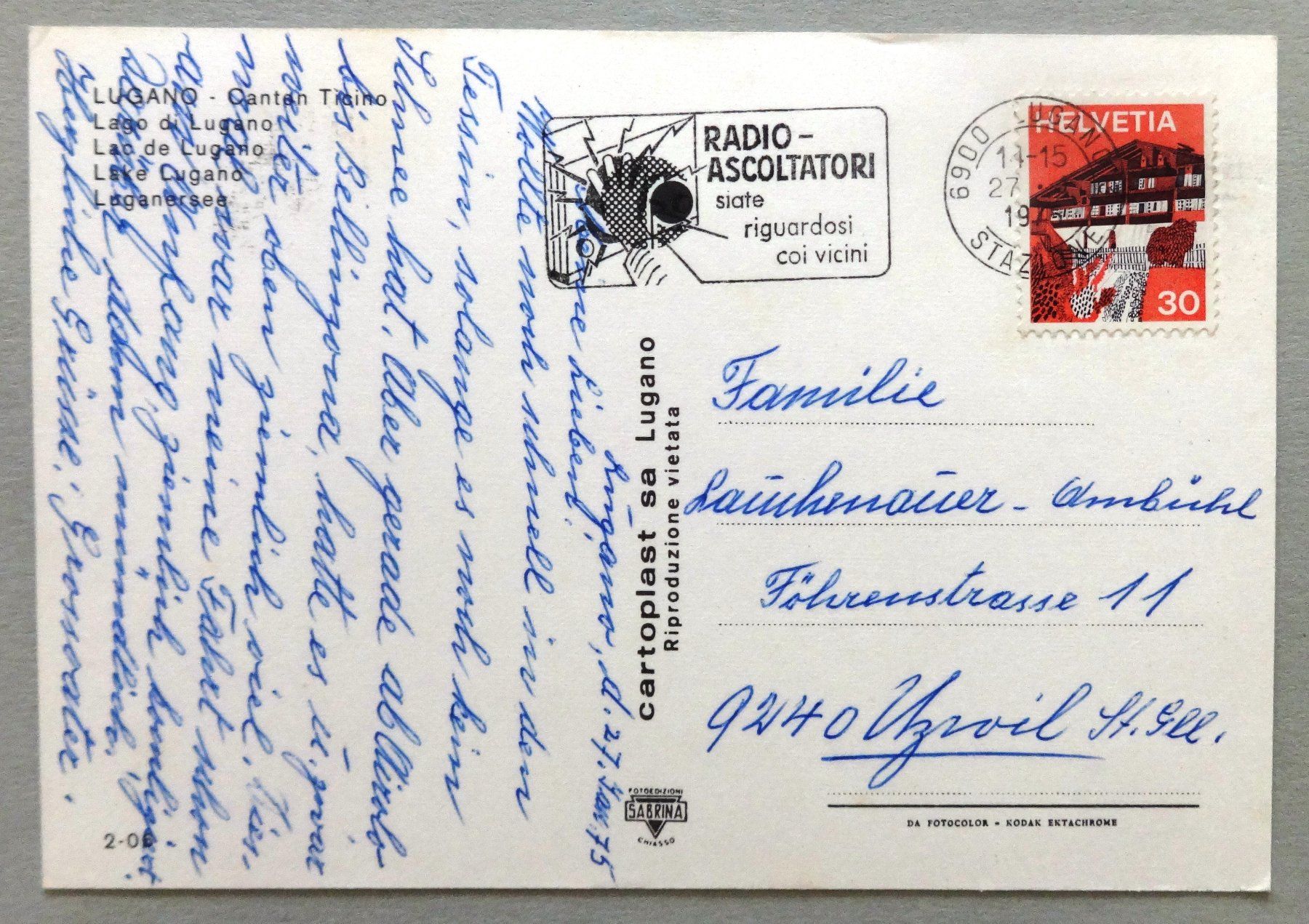 Cartoline postali: Lugano - Lago di Lugano – Usato da Fétigny venduto da Billy2miny 1