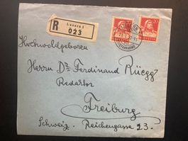 1932 Hochwohlgeboren Dr. Rüegg Freiburg R-Brief ab Luzern