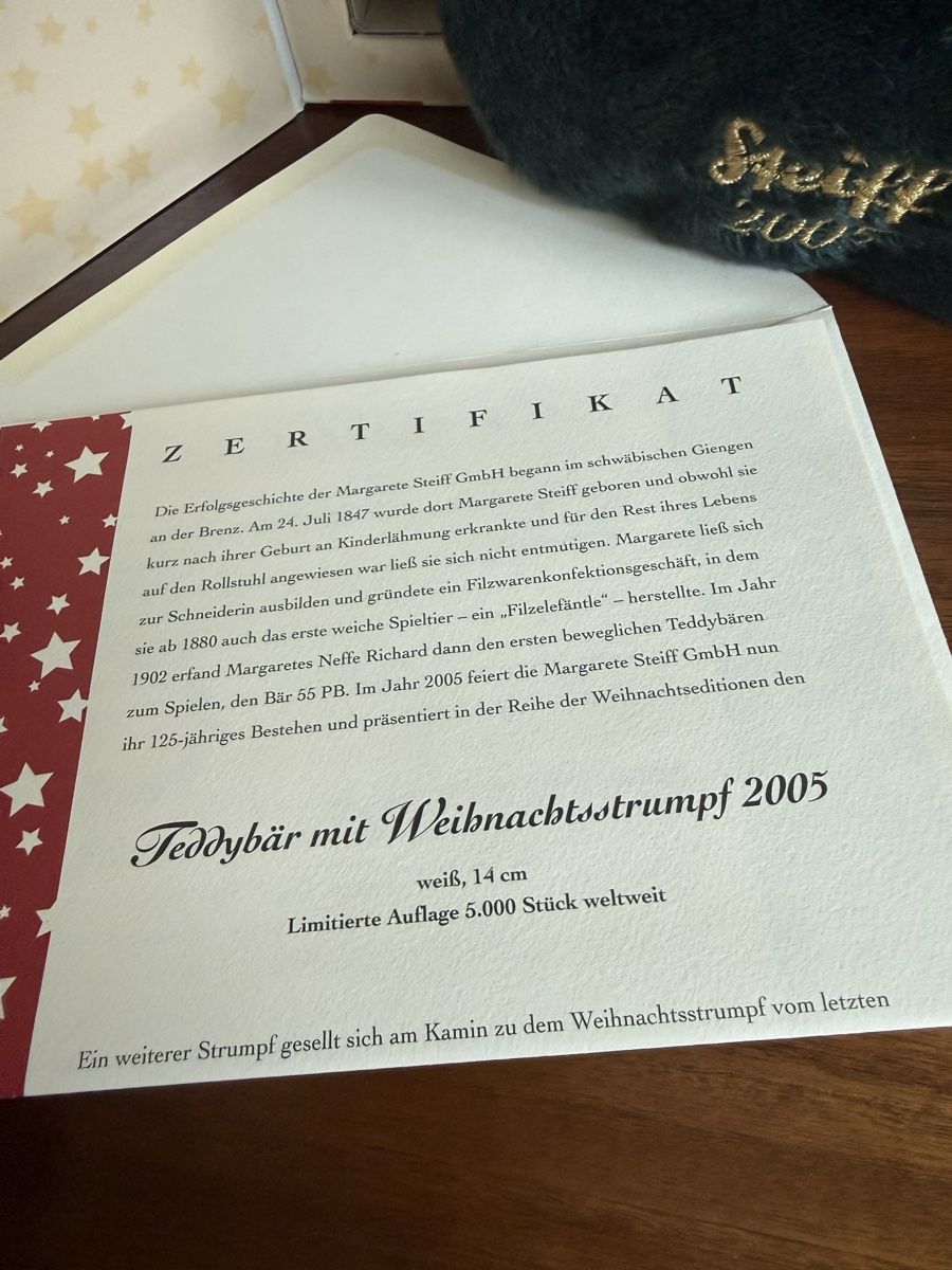 Steiff Alle Dekorationen: Steiff Teddybär mit Weihnachtsstrumpf  – Neu und originalverpackt aus Mumpf von A_B_E 5