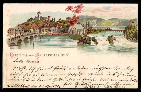 Ansichtskarten: Litho Schaffhausen, Ortsansicht mit Schl – Gebraucht aus Berlin von bartko-reher