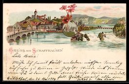 Litho Schaffhausen, Ortsansicht mit Schl