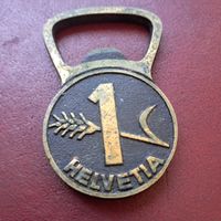 Flaschenoeffner Helvetia Messing Vintage guter Zustand