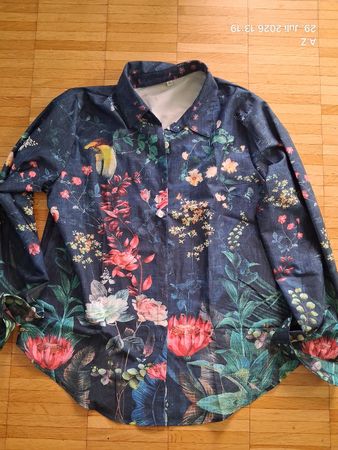 Damenbluse mit Blumenmuster dunkelblau Grösse L. Neu 
