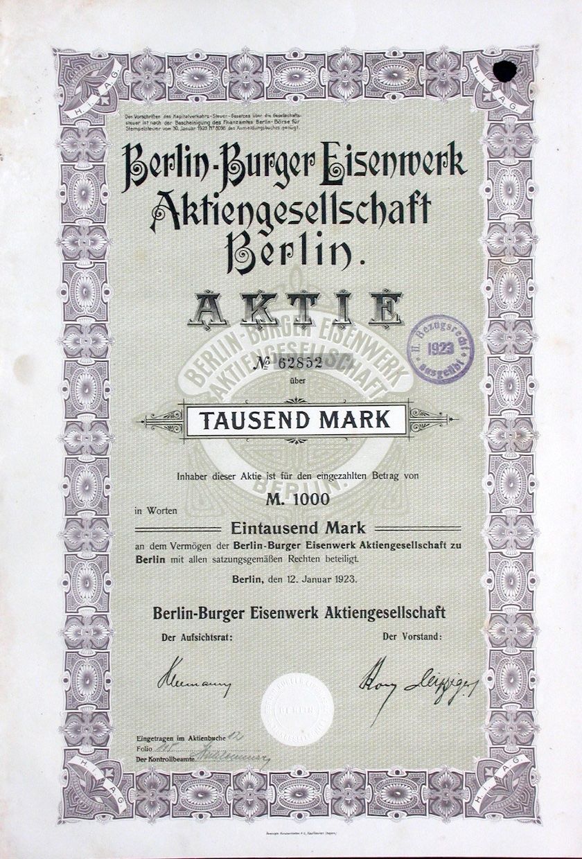 Documenti: Berlin-Burger Eisenwerk AG, Berlin - 1923 – Usato da Solothurn venduto da Sgasche