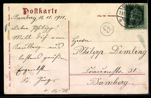 Cartoline postali: Grusskarten-AK Bamberg, Ortspartie mit D – Usato da Berlin venduto da bartko-reher 1