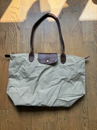 Longchamp Le Pliage Tasche beige Lederhenkel guter Zustand