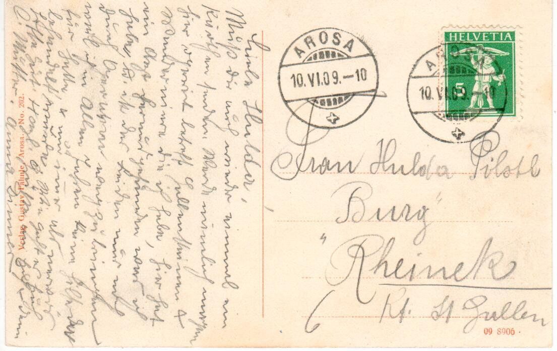 Ansichtskarten: Arosa 1909 – Gebraucht aus Wolhusen von Curver9 1